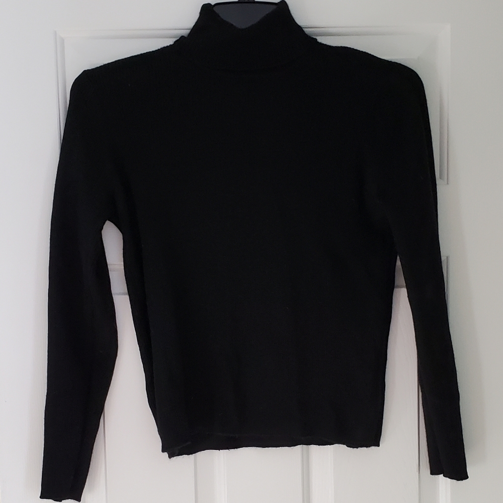 Mercer & Madison Black 100% Italian Merino Wool Turtleneck Sweater PL Petite